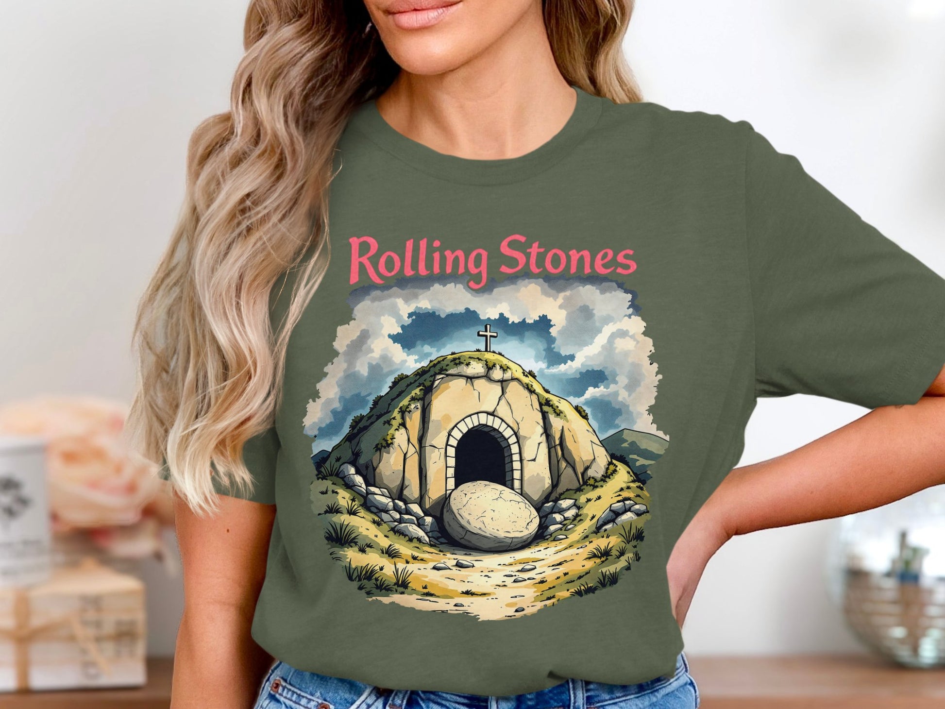 Rolling Stones Graphic Tee with Religious Art product type
