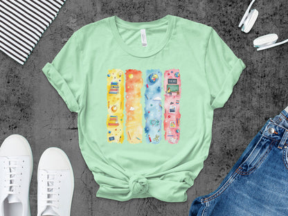 Colorful Patterned Educational Icons T-Shirt product